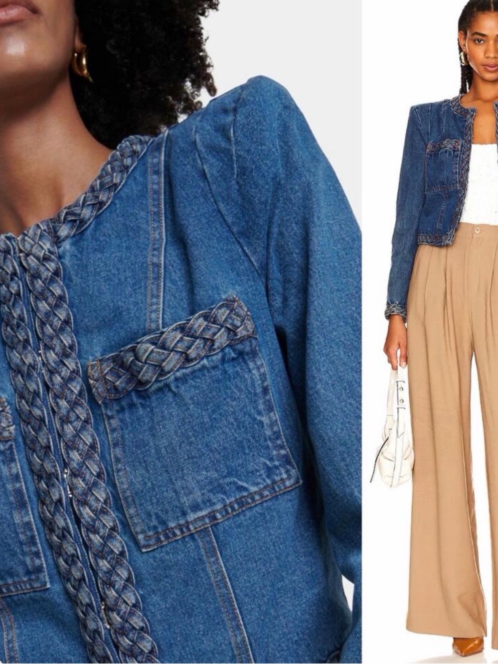 Veronica Beard Arrowe Collection Denim Jacket | Braided Trim Silver Hardware | 8
